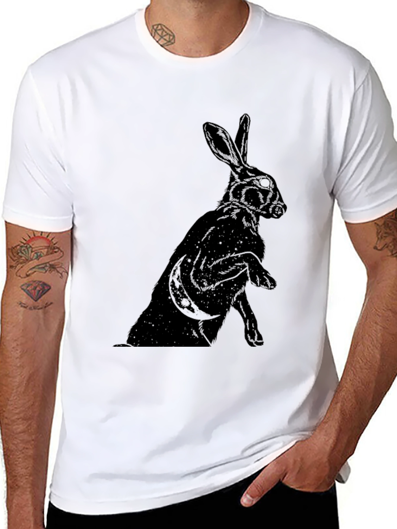 Mystic Rabbit Graphic Tee - Black Cotton