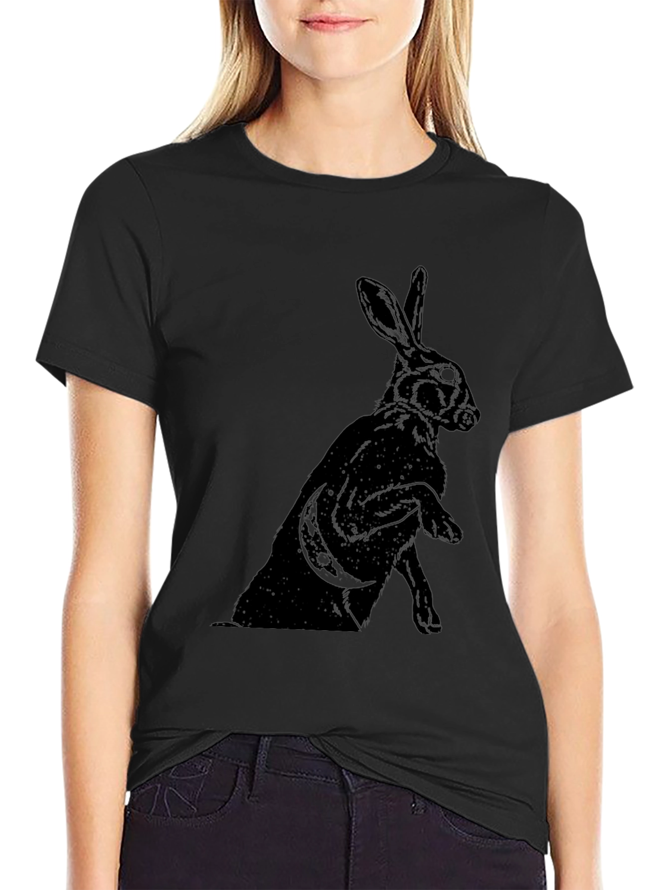 Mystic Rabbit Graphic Tee - Black Cotton