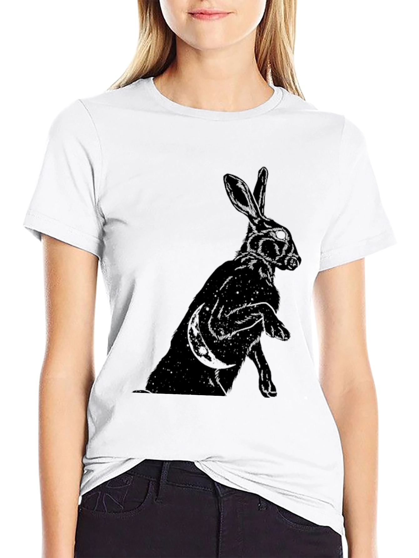 Mystic Rabbit Graphic Tee - Black Cotton