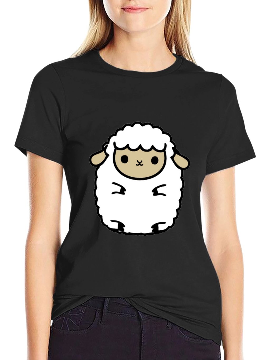 Cute Sheep Graphic Black T-Shirt