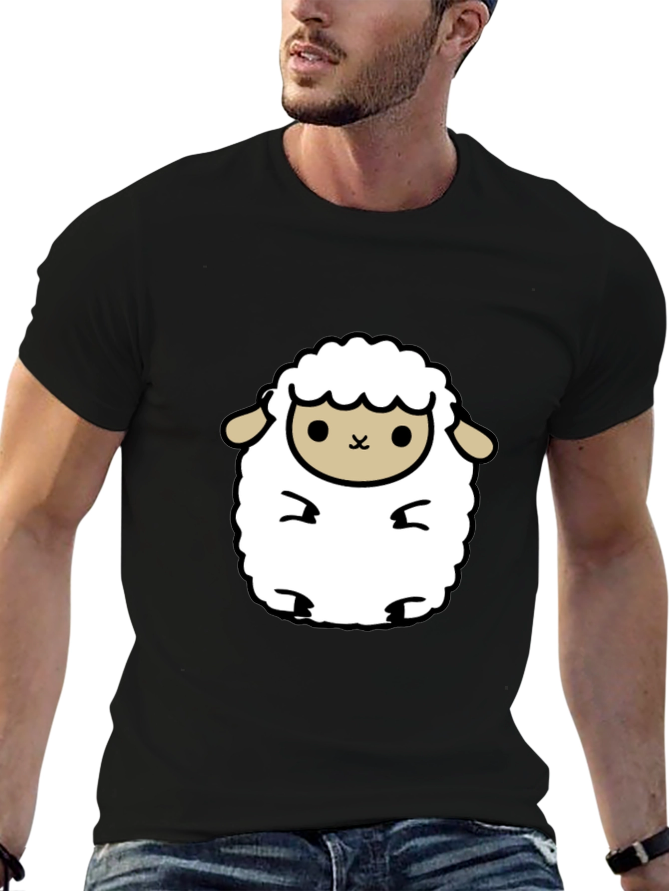 Cute Sheep Graphic Black T-Shirt