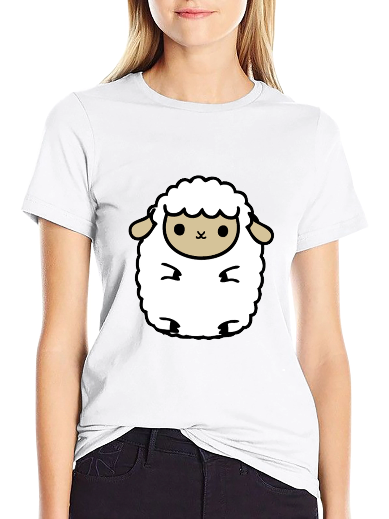 Cute Sheep Graphic Black T-Shirt