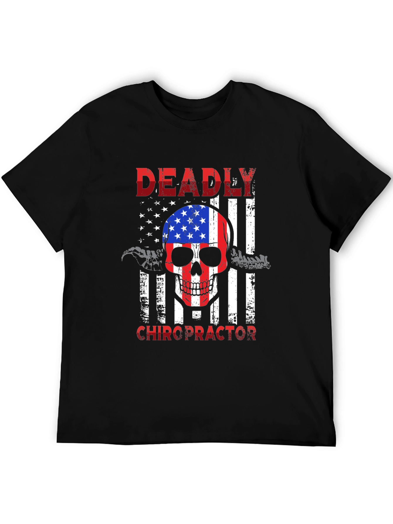 Deadly Chiropractor USA Flag Skull Graphic Tee
