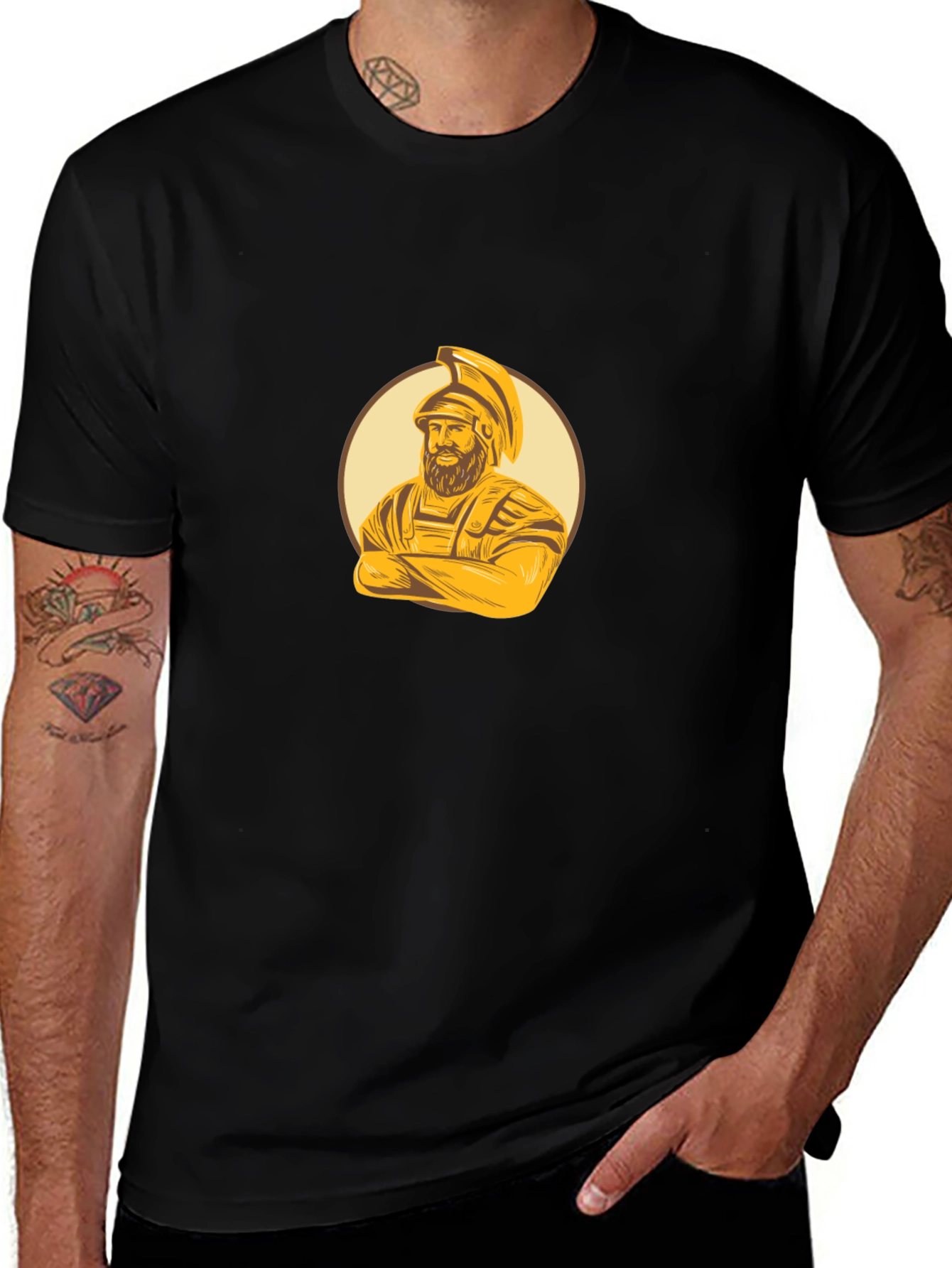 Spartan Warrior Graphic Tee - Black Cotton Blend
