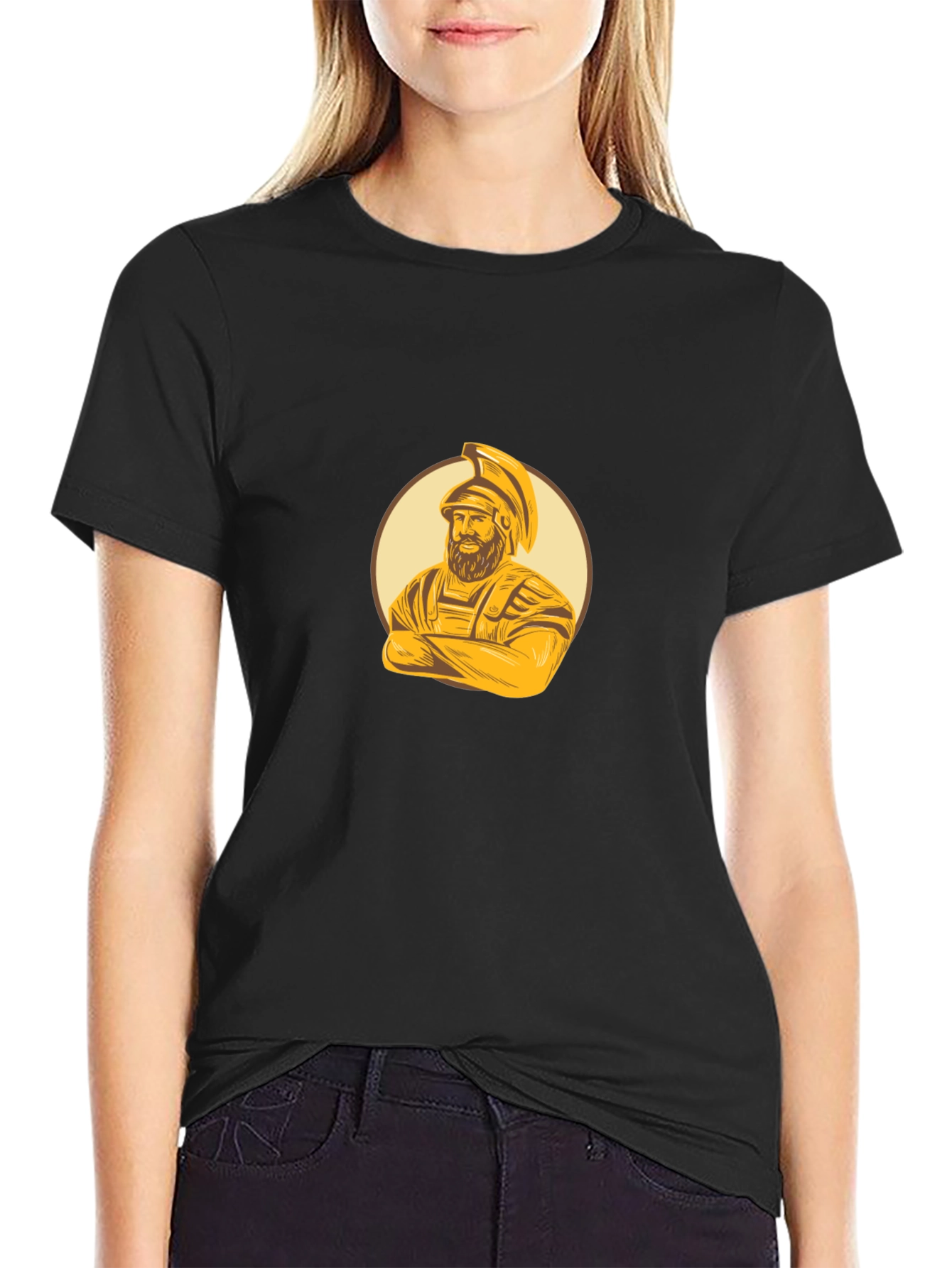 Spartan Warrior Graphic Tee - Black Cotton Blend