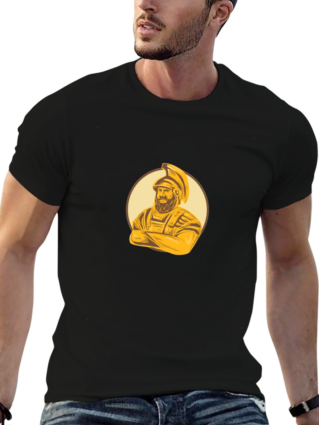 Spartan Warrior Graphic Tee - Black Cotton Blend