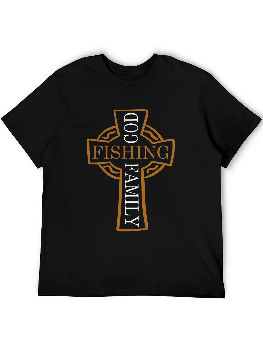 God Fishing Family Cross Graphic Black Tee