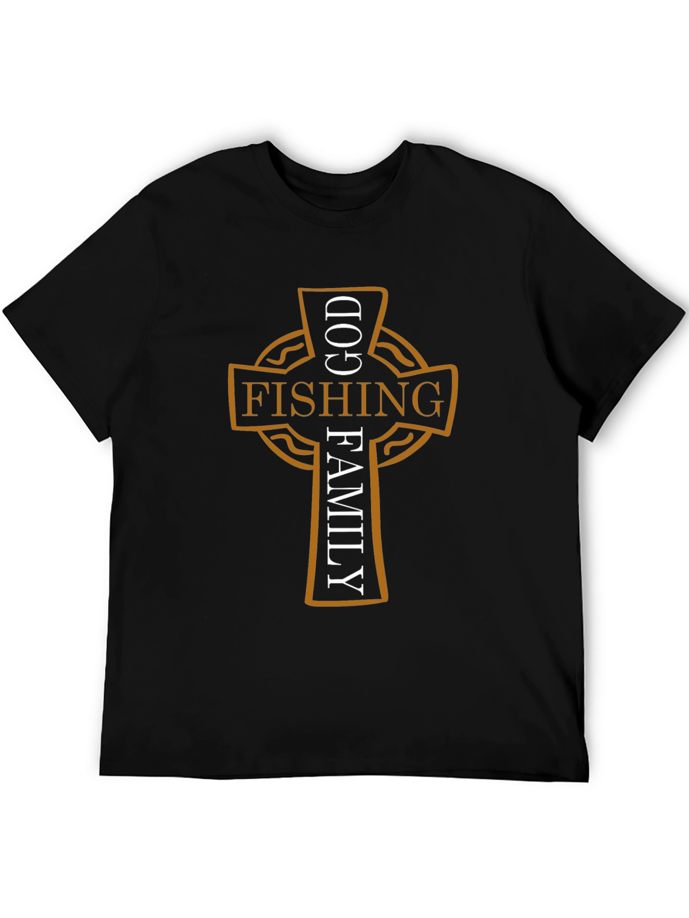 God Fishing Family Cross Graphic Black Tee
