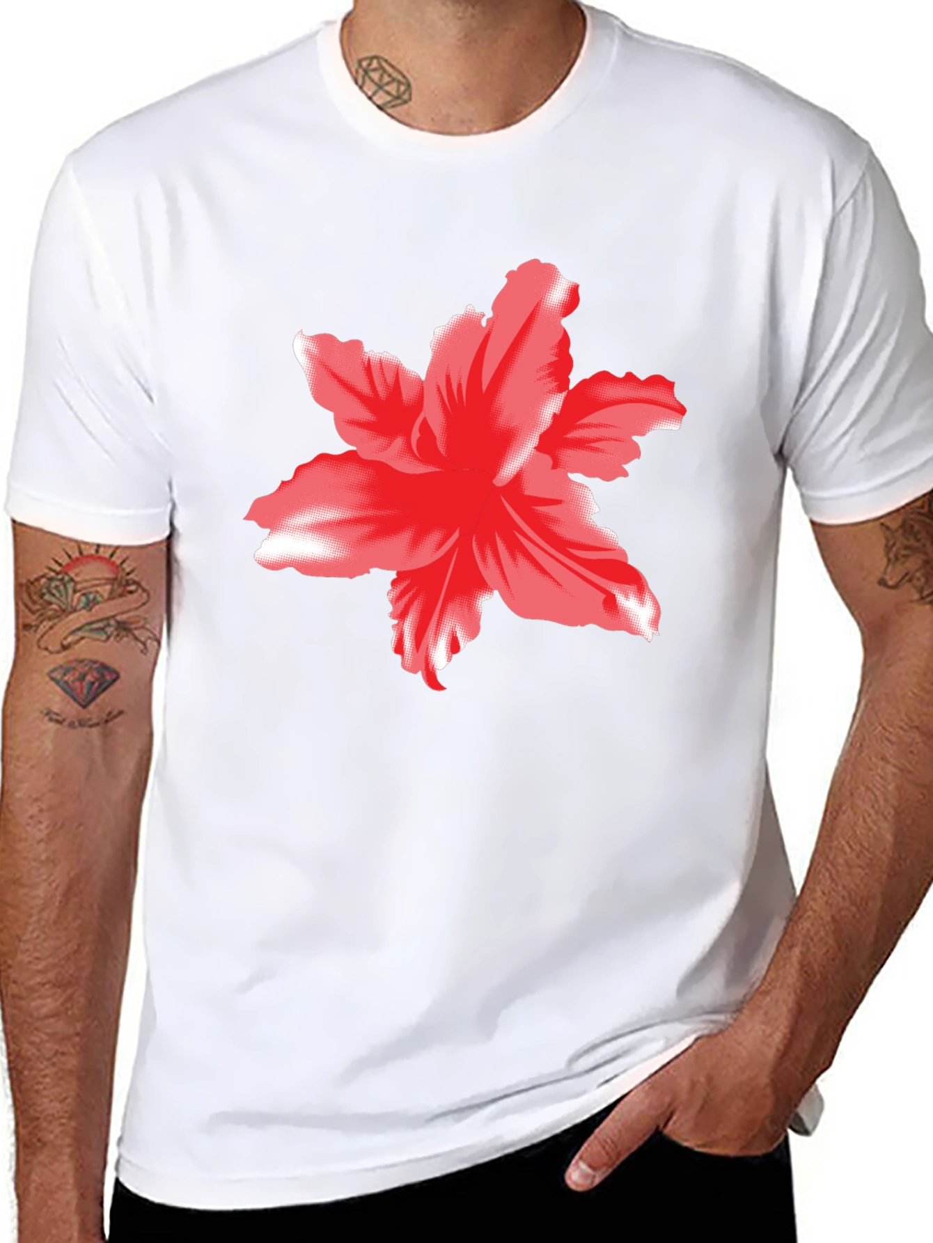 Bold Floral Graphic Tee - Black Cotton T-Shirt