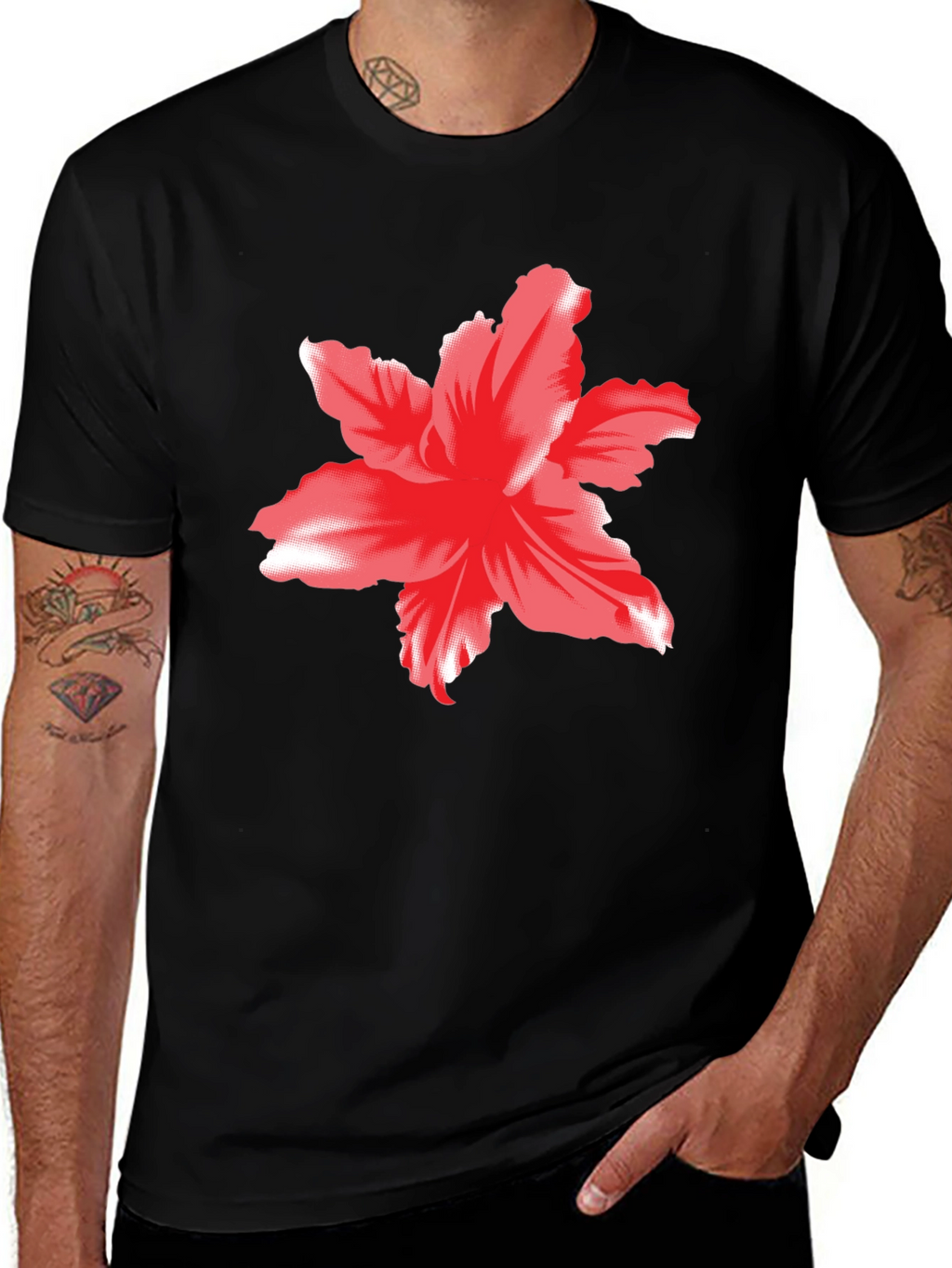 Bold Floral Graphic Tee - Black Cotton T-Shirt