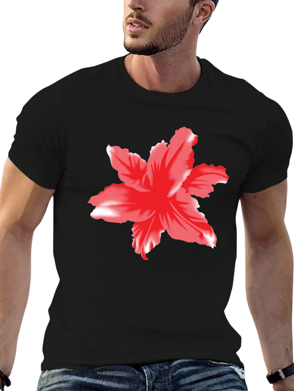 Bold Floral Graphic Tee - Black Cotton T-Shirt