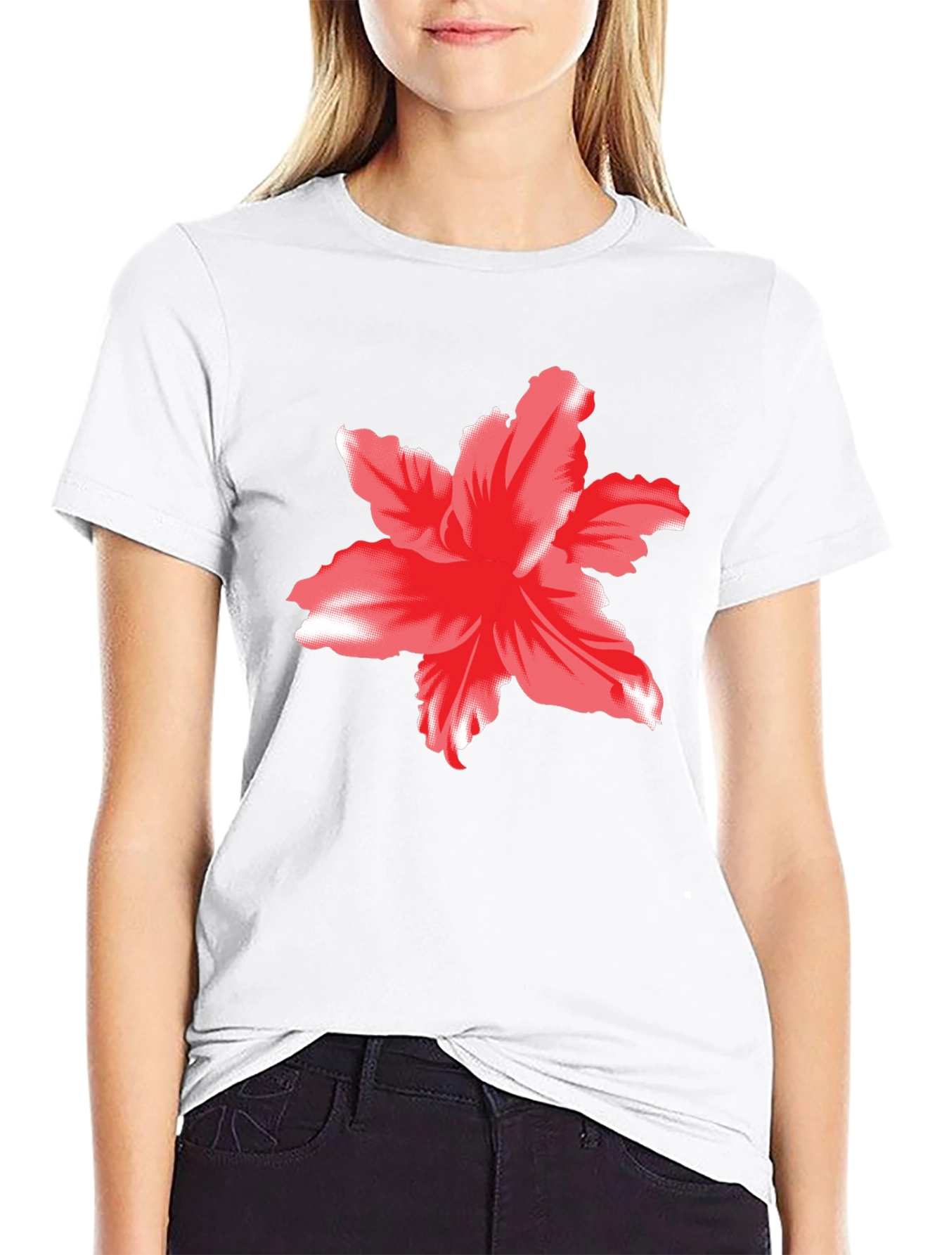 Bold Floral Graphic Tee - Black Cotton T-Shirt