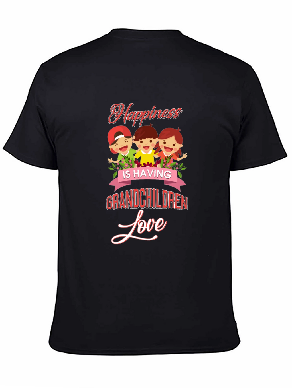 Happiness Grandchildren Love Black Graphic T-Shirt
