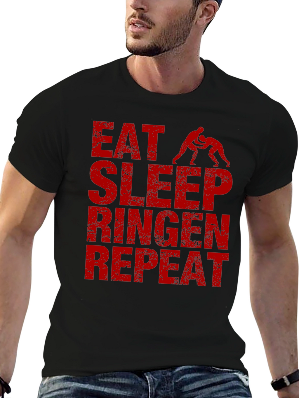 Eat Sleep Ringen Repeat Black T-Shirt