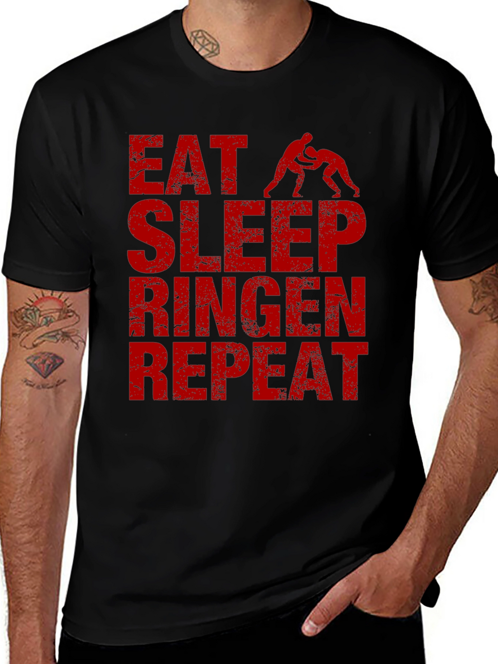 Eat Sleep Ringen Repeat Black T-Shirt