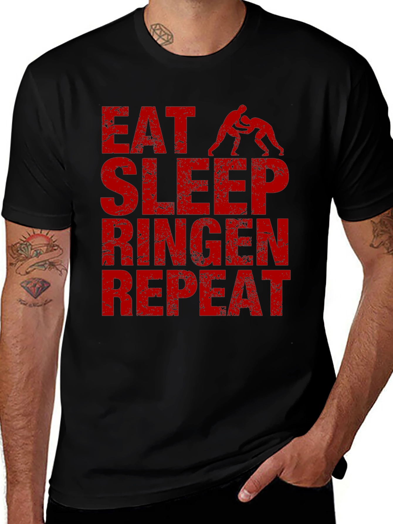 Eat Sleep Ringen Repeat Black T-Shirt