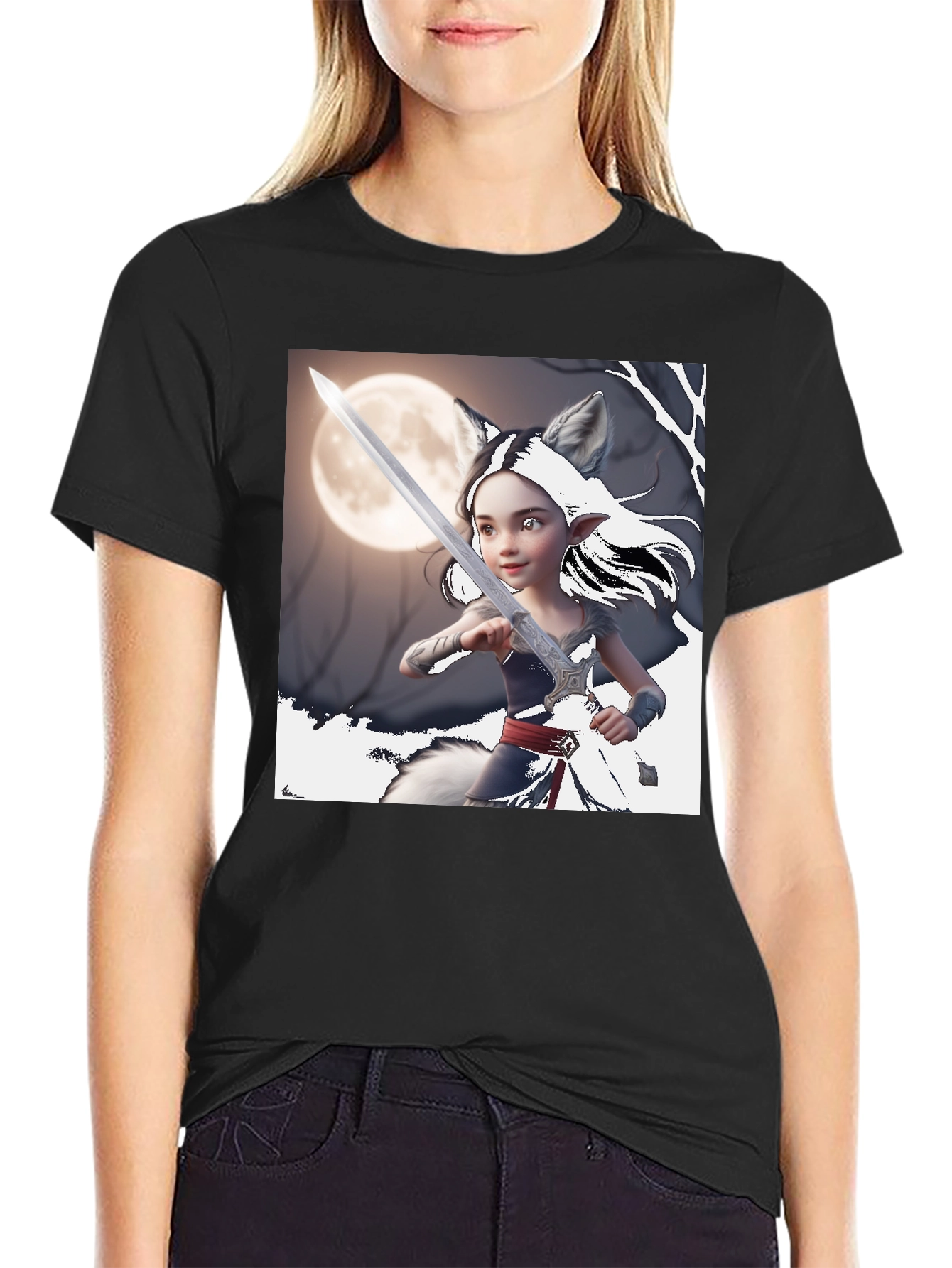 Fantasy Warrior Wolf Girl T-Shirt