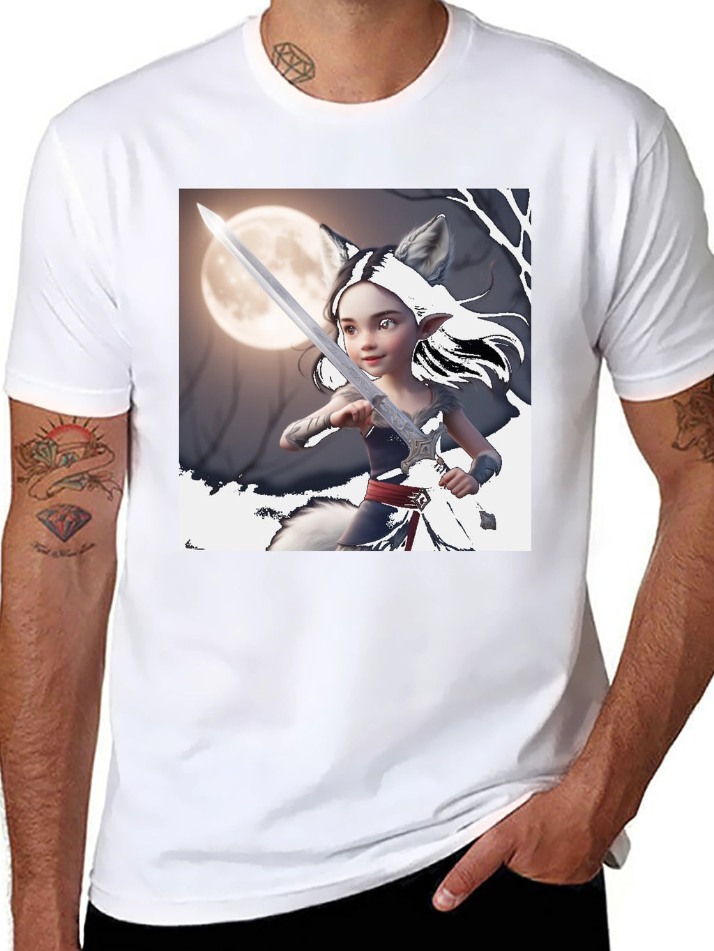 Fantasy Warrior Wolf Girl T-Shirt