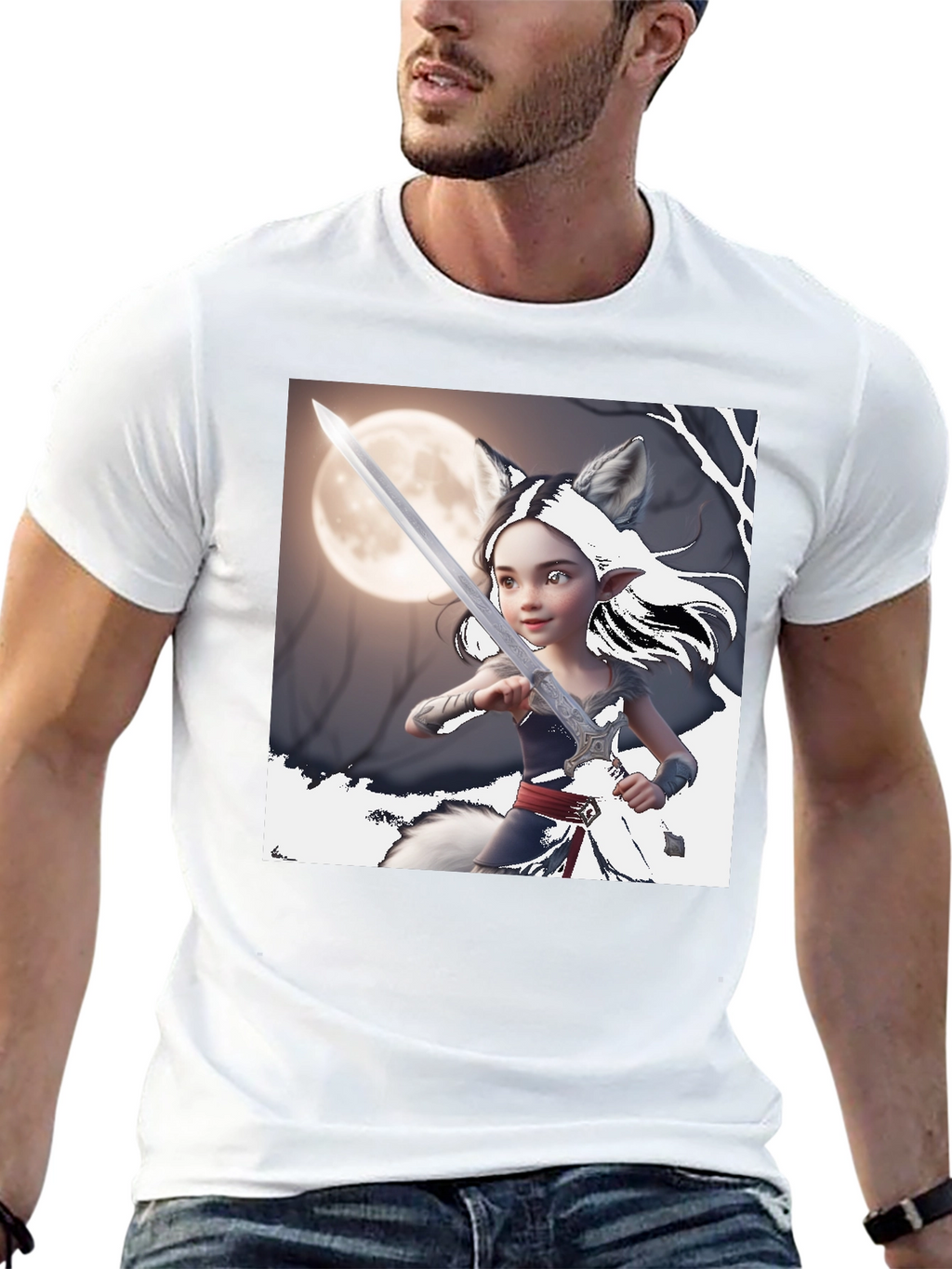 Fantasy Warrior Wolf Girl T-Shirt