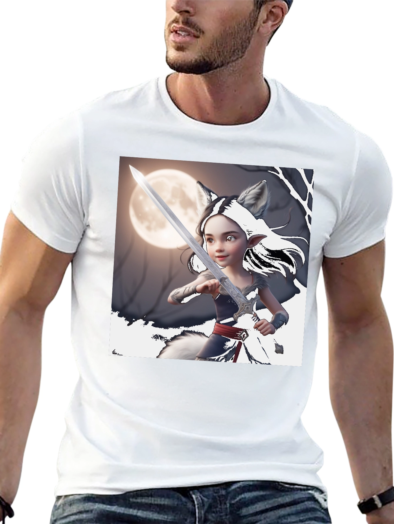 Fantasy Warrior Wolf Girl T-Shirt