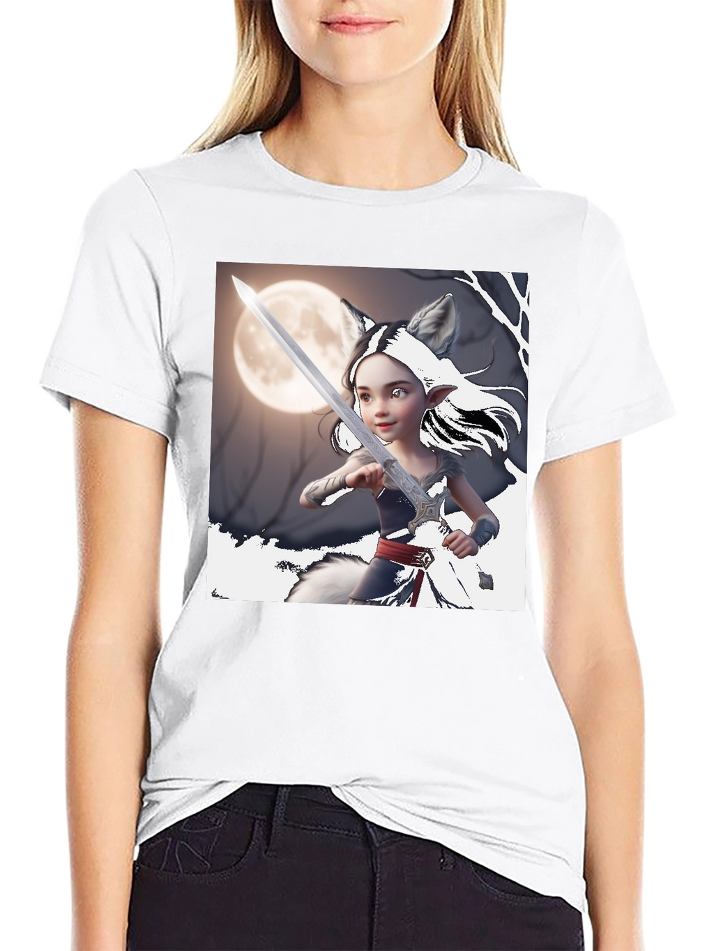 Fantasy Warrior Wolf Girl T-Shirt