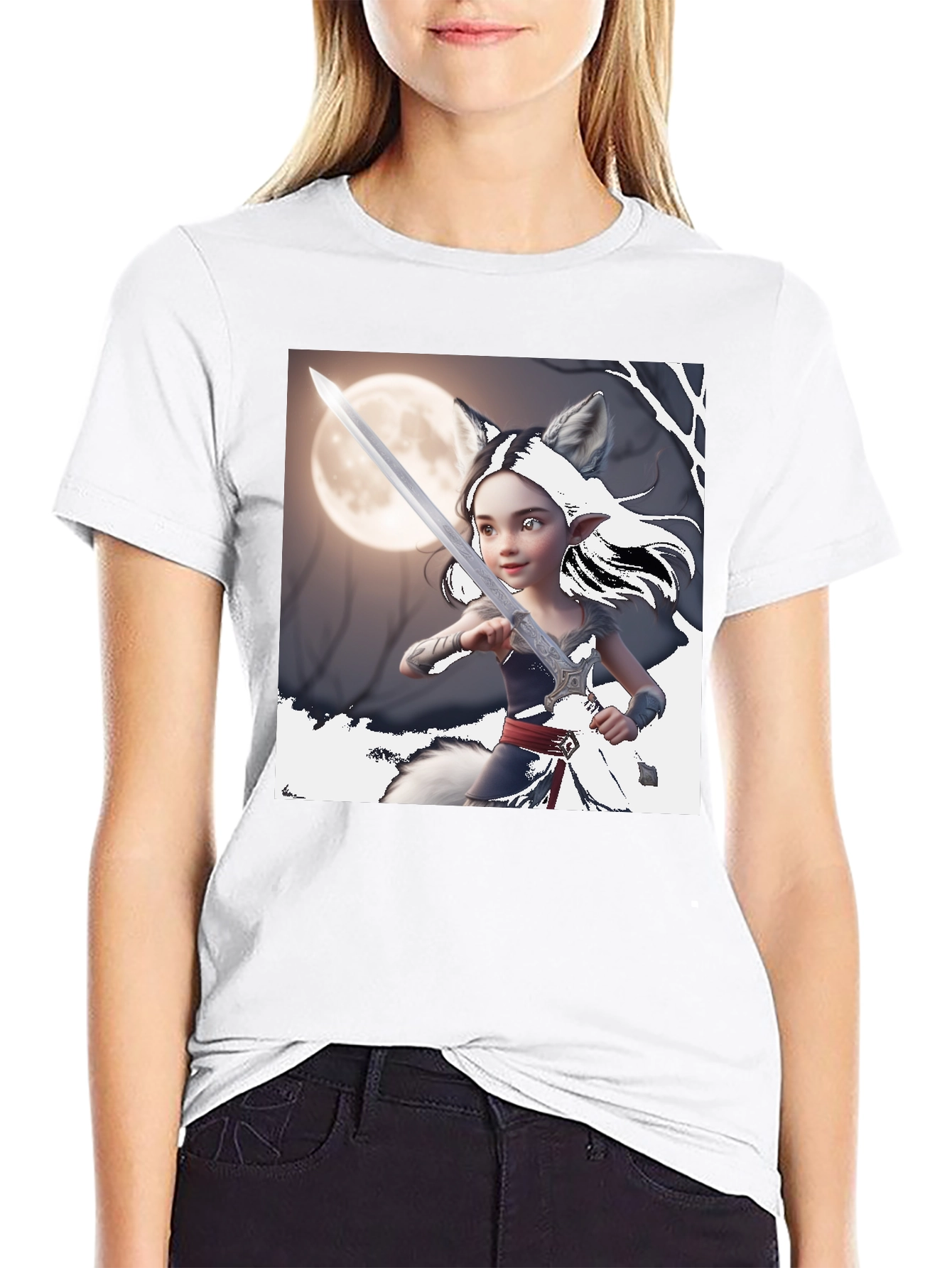 Fantasy Warrior Wolf Girl T-Shirt