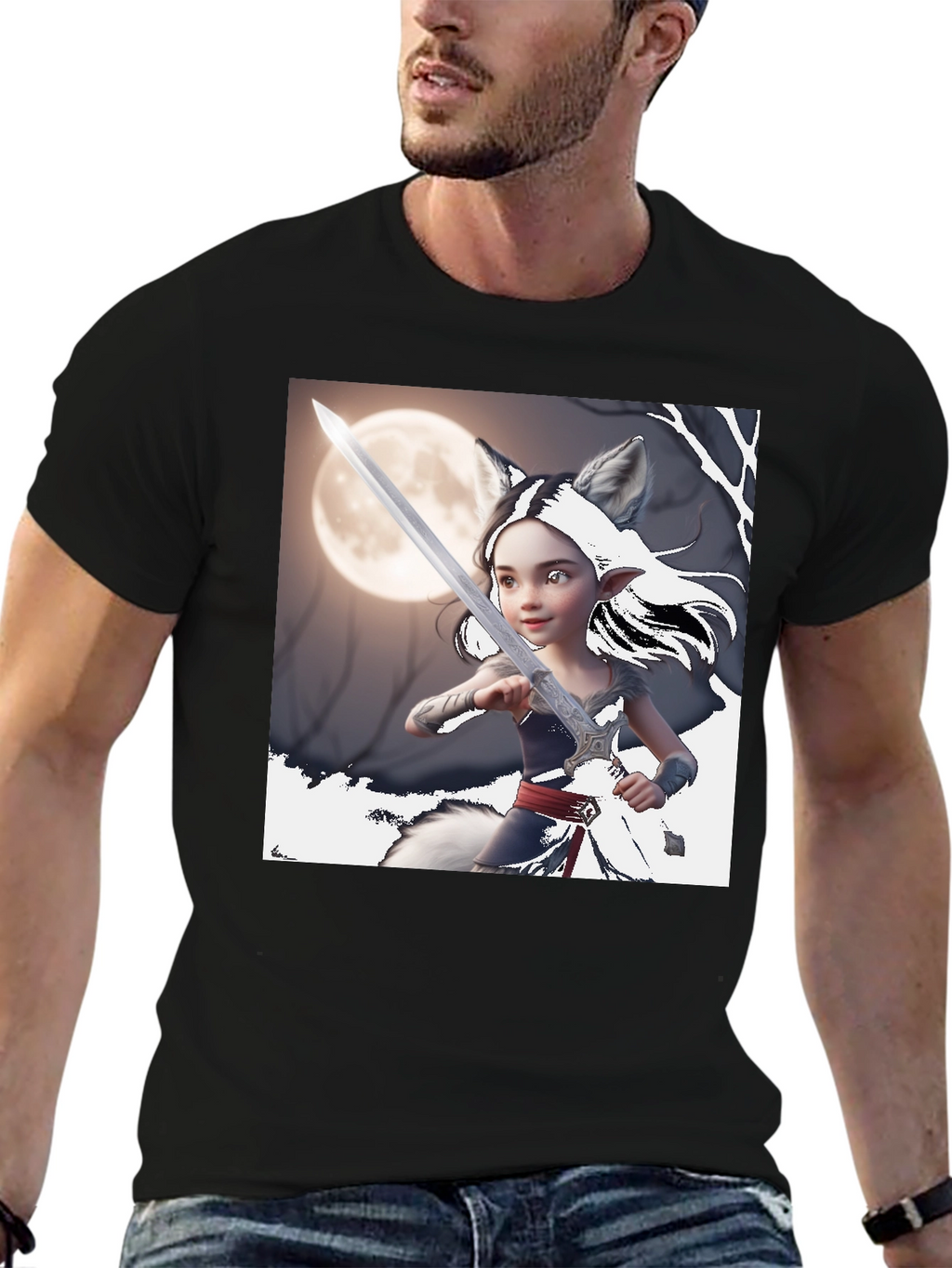 Fantasy Warrior Wolf Girl T-Shirt