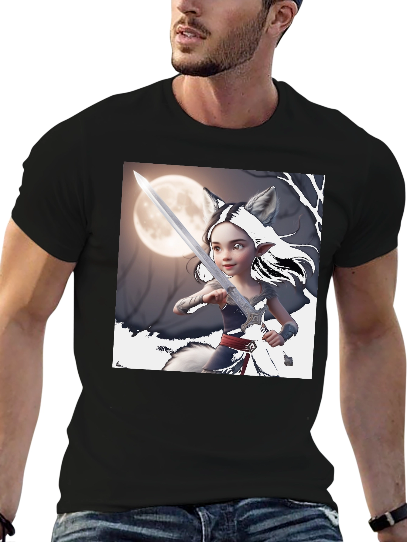 Fantasy Warrior Wolf Girl T-Shirt