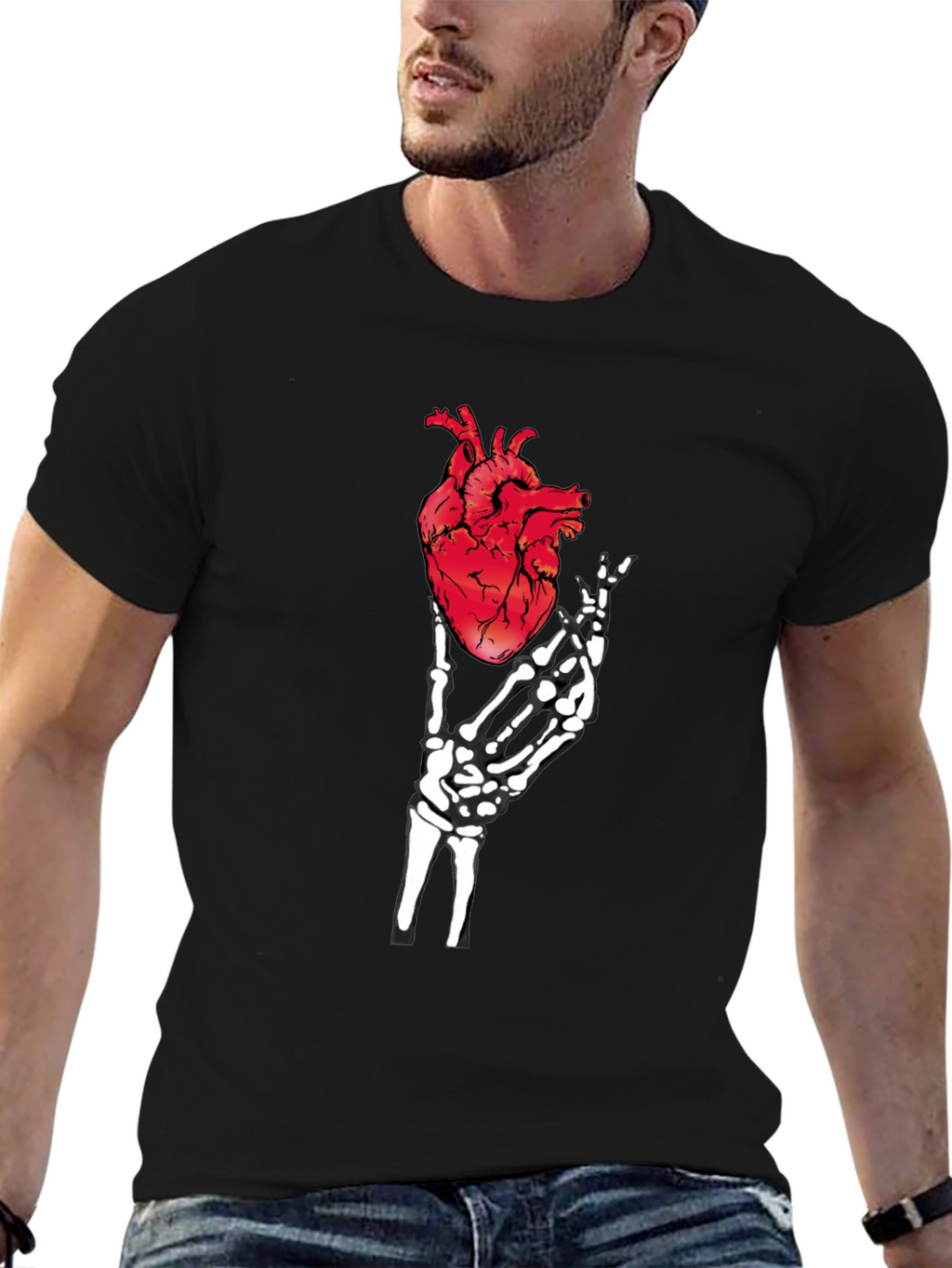 Anatomical Heart & Skeleton Hand Graphic Tee