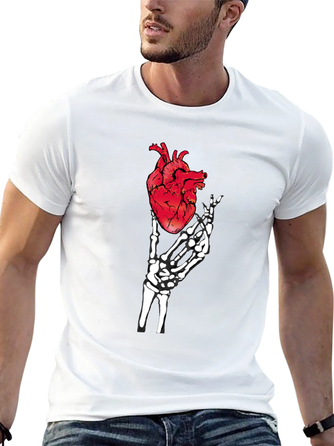 Anatomical Heart & Skeleton Hand Graphic Tee