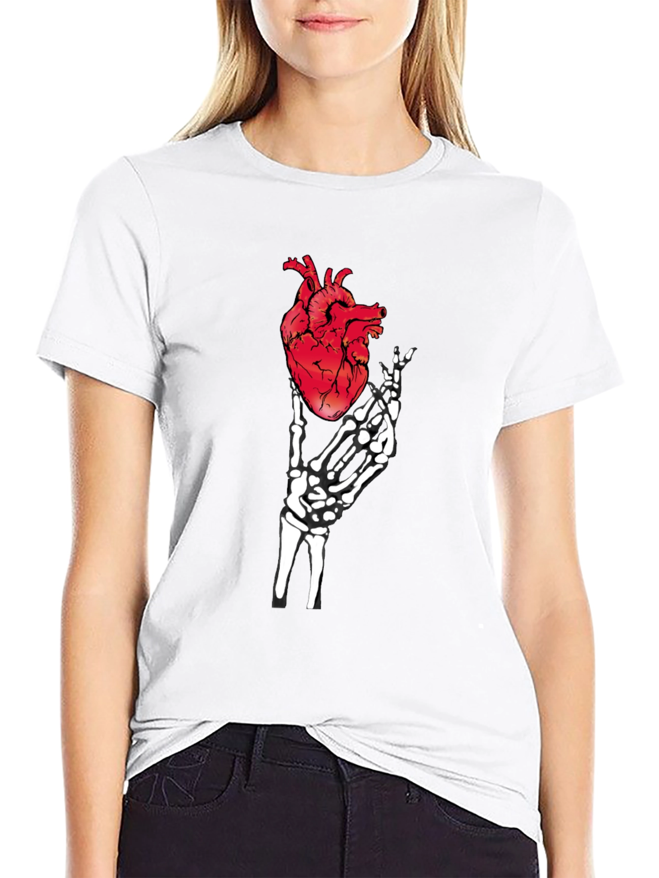 Anatomical Heart & Skeleton Hand Graphic Tee