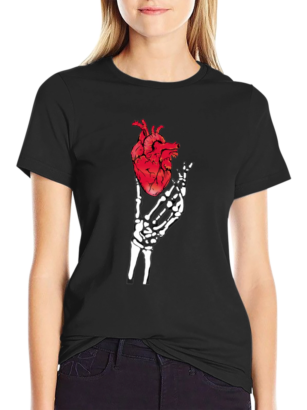 Anatomical Heart & Skeleton Hand Graphic Tee