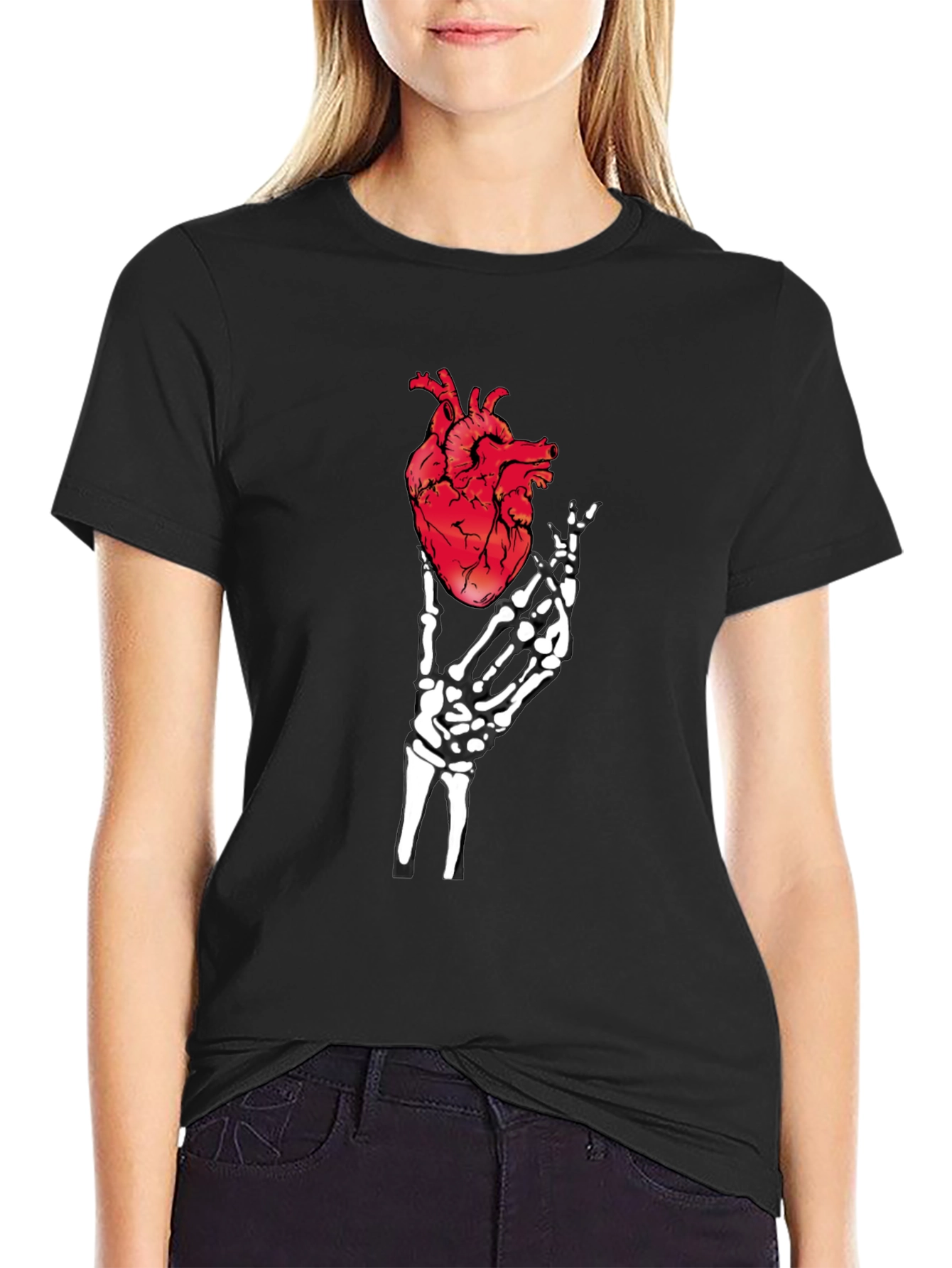 Anatomical Heart & Skeleton Hand Graphic Tee
