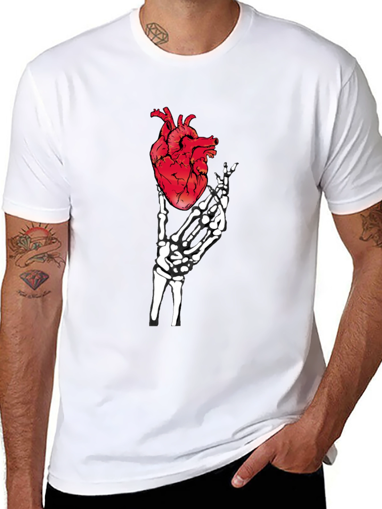 Anatomical Heart & Skeleton Hand Graphic Tee