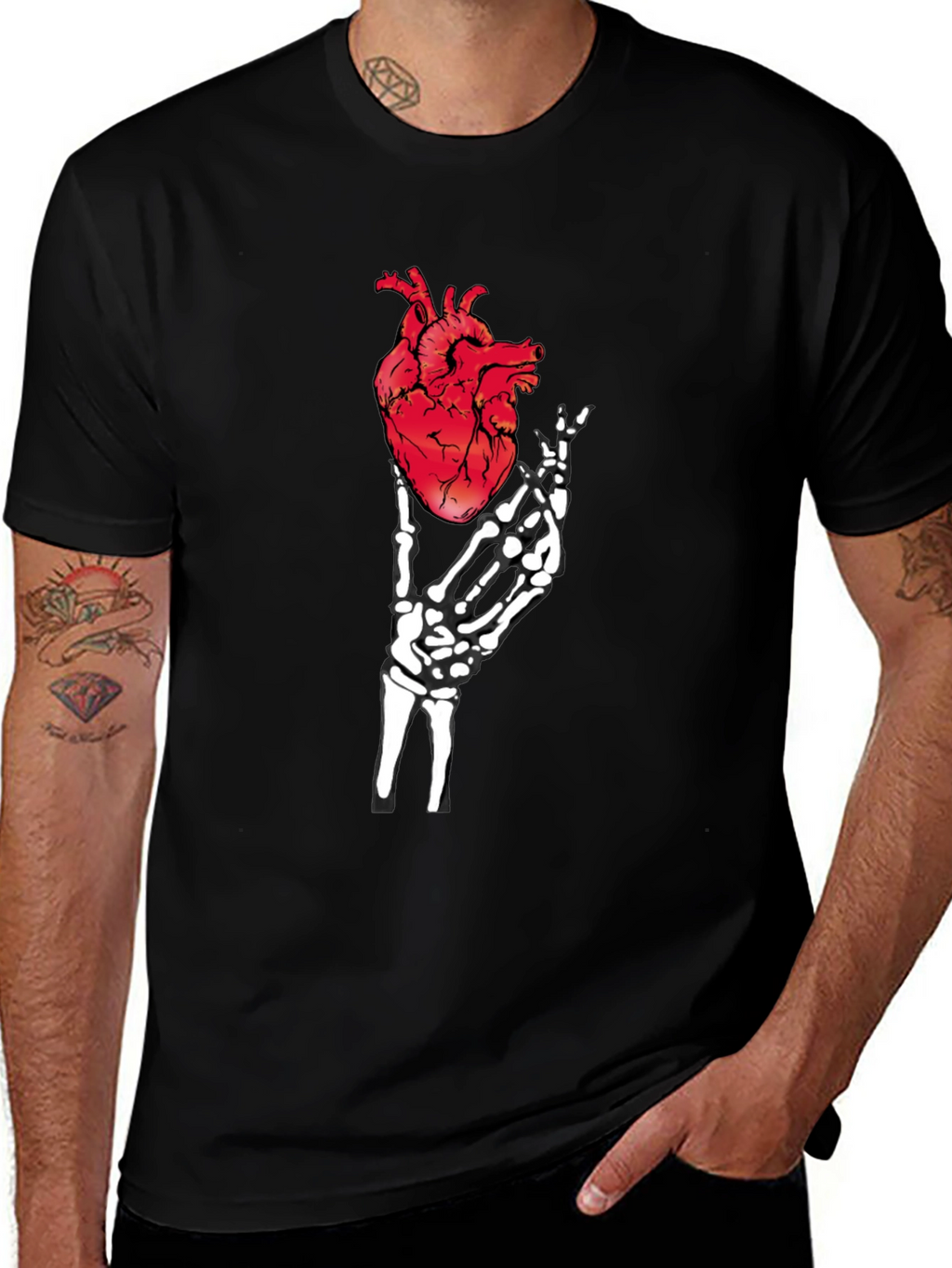 Anatomical Heart & Skeleton Hand Graphic Tee