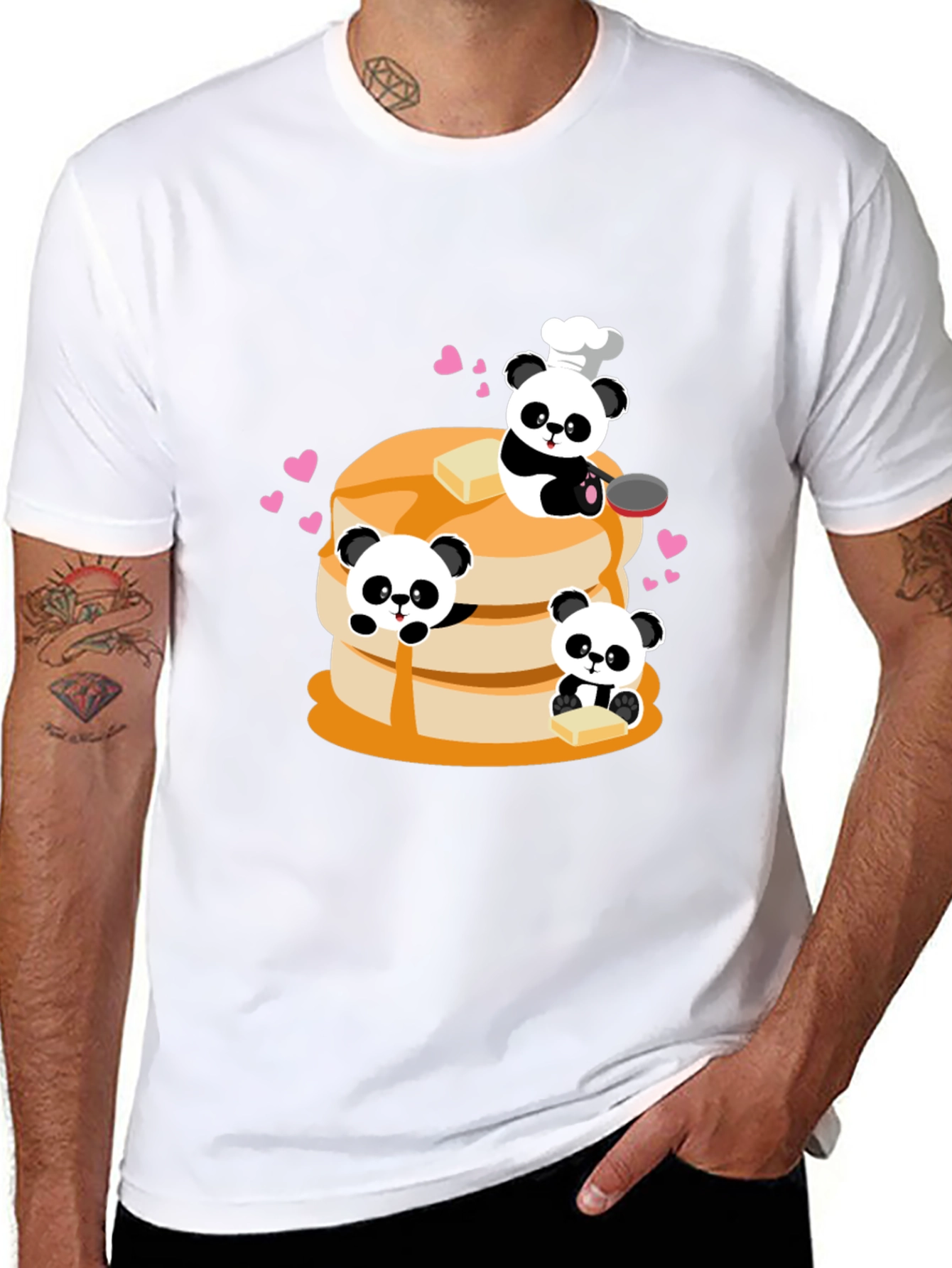 Panda Chef Pancake Stack Graphic T-Shirt