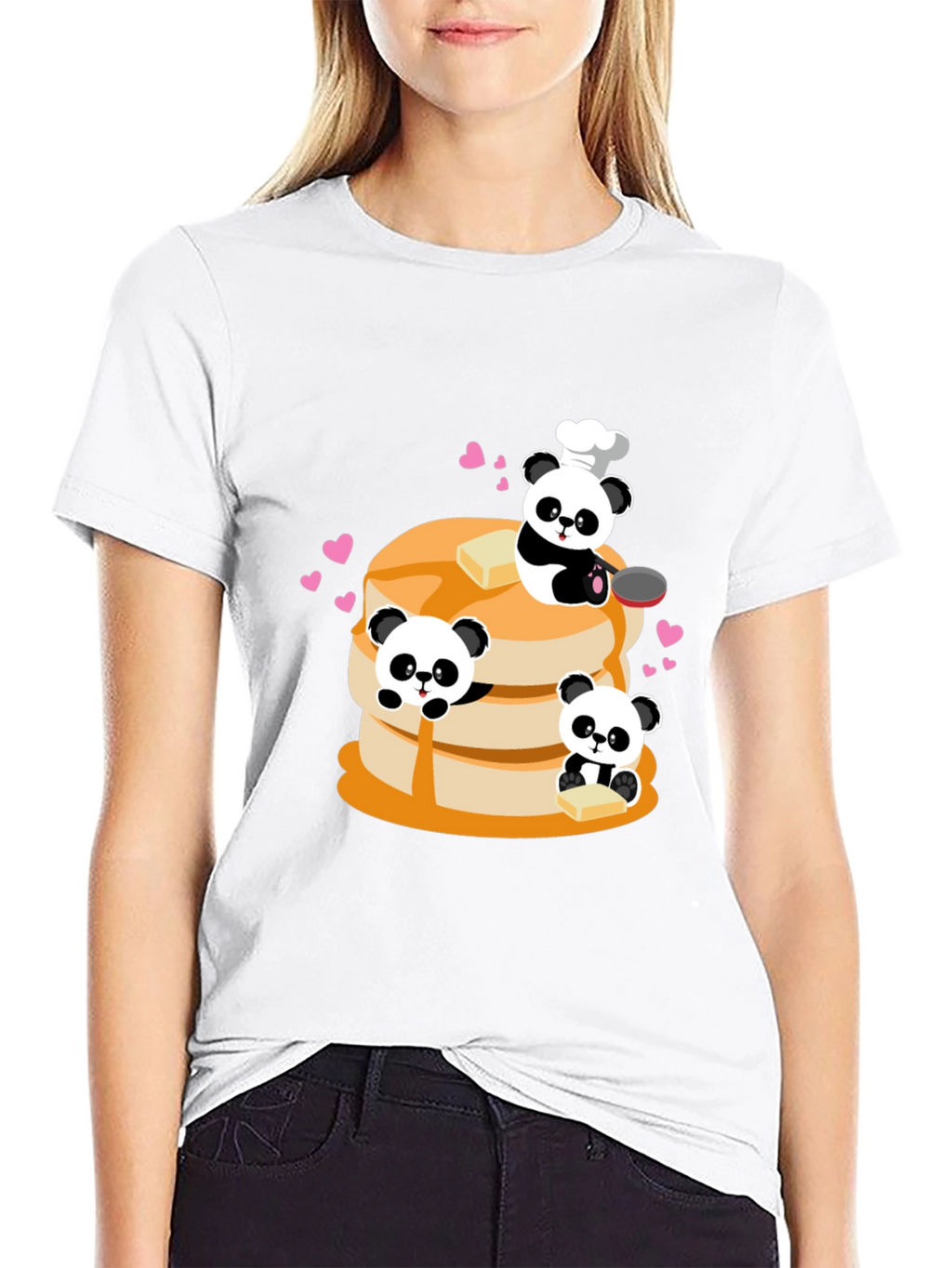 Panda Chef Pancake Stack Graphic T-Shirt