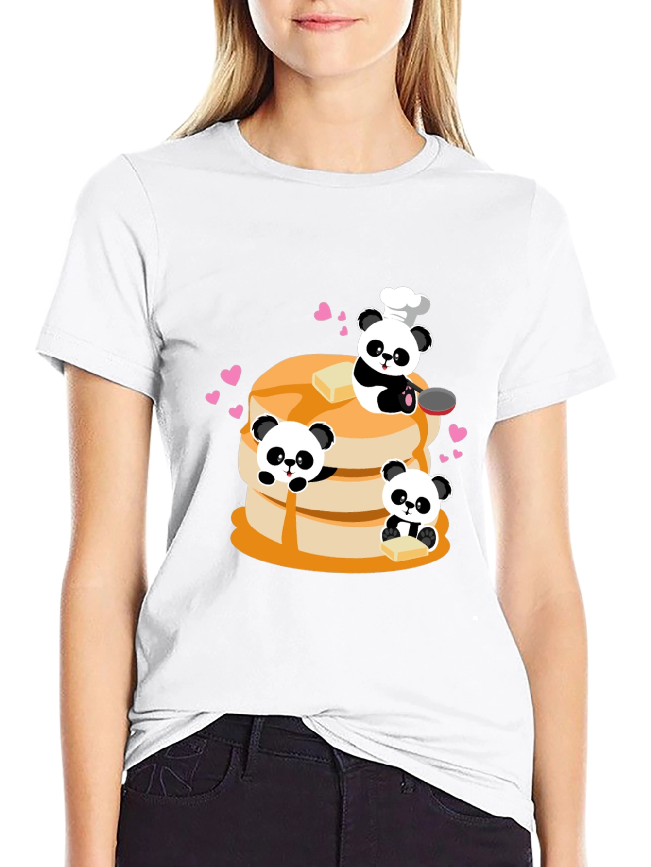 Panda Chef Pancake Stack Graphic T-Shirt