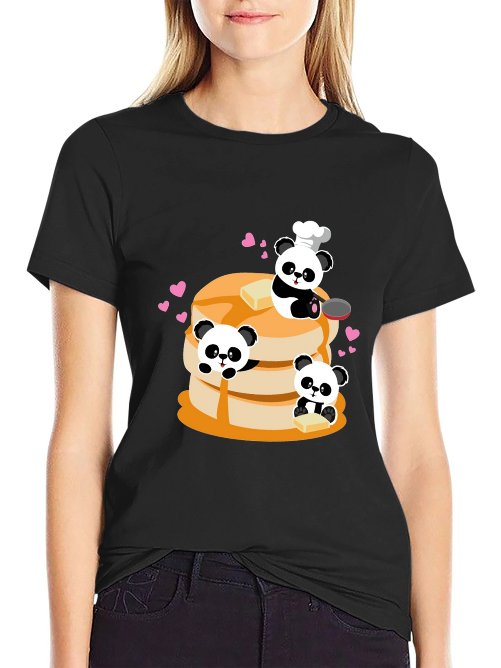 Panda Chef Pancake Stack Graphic T-Shirt