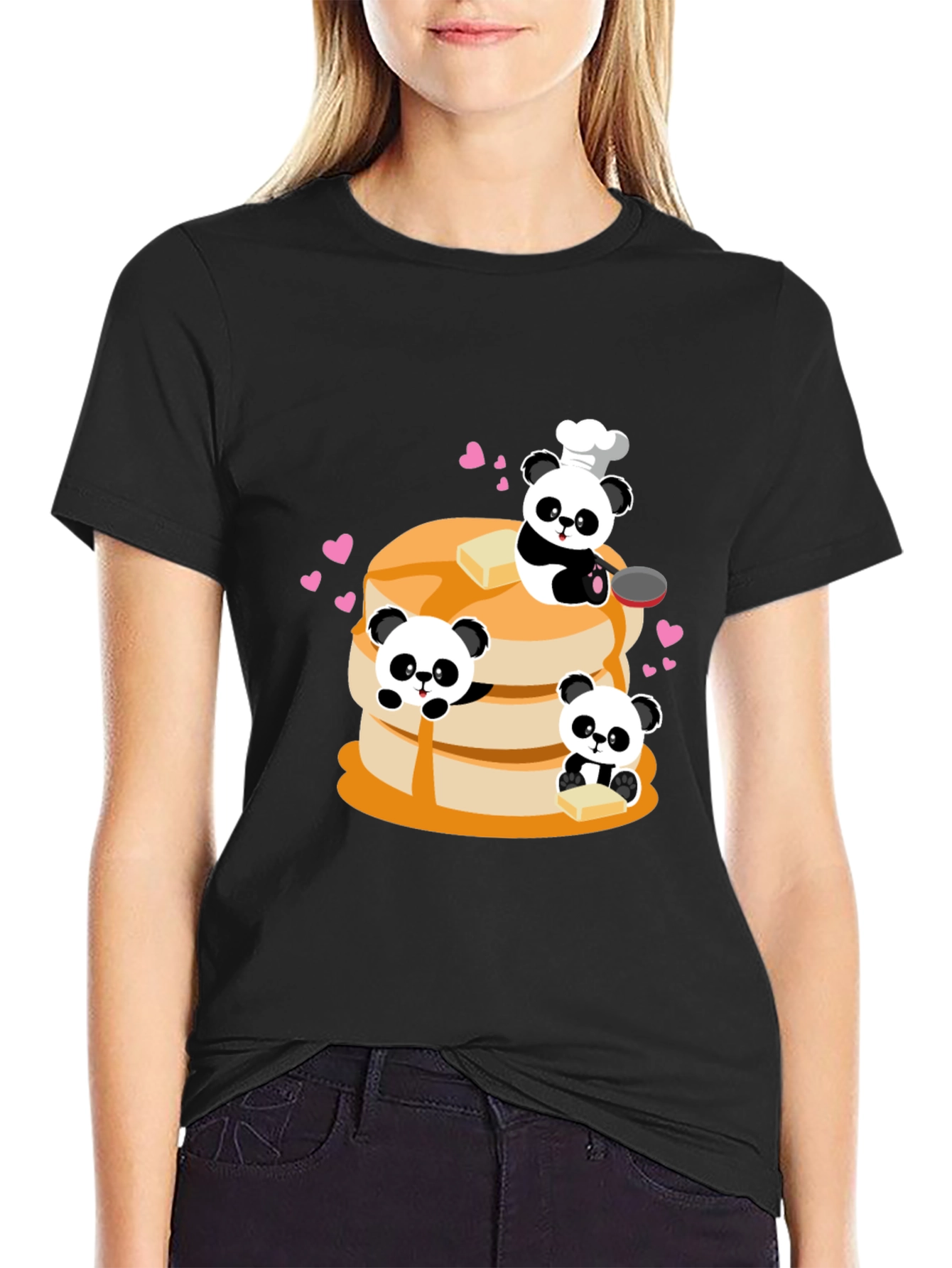 Panda Chef Pancake Stack Graphic T-Shirt