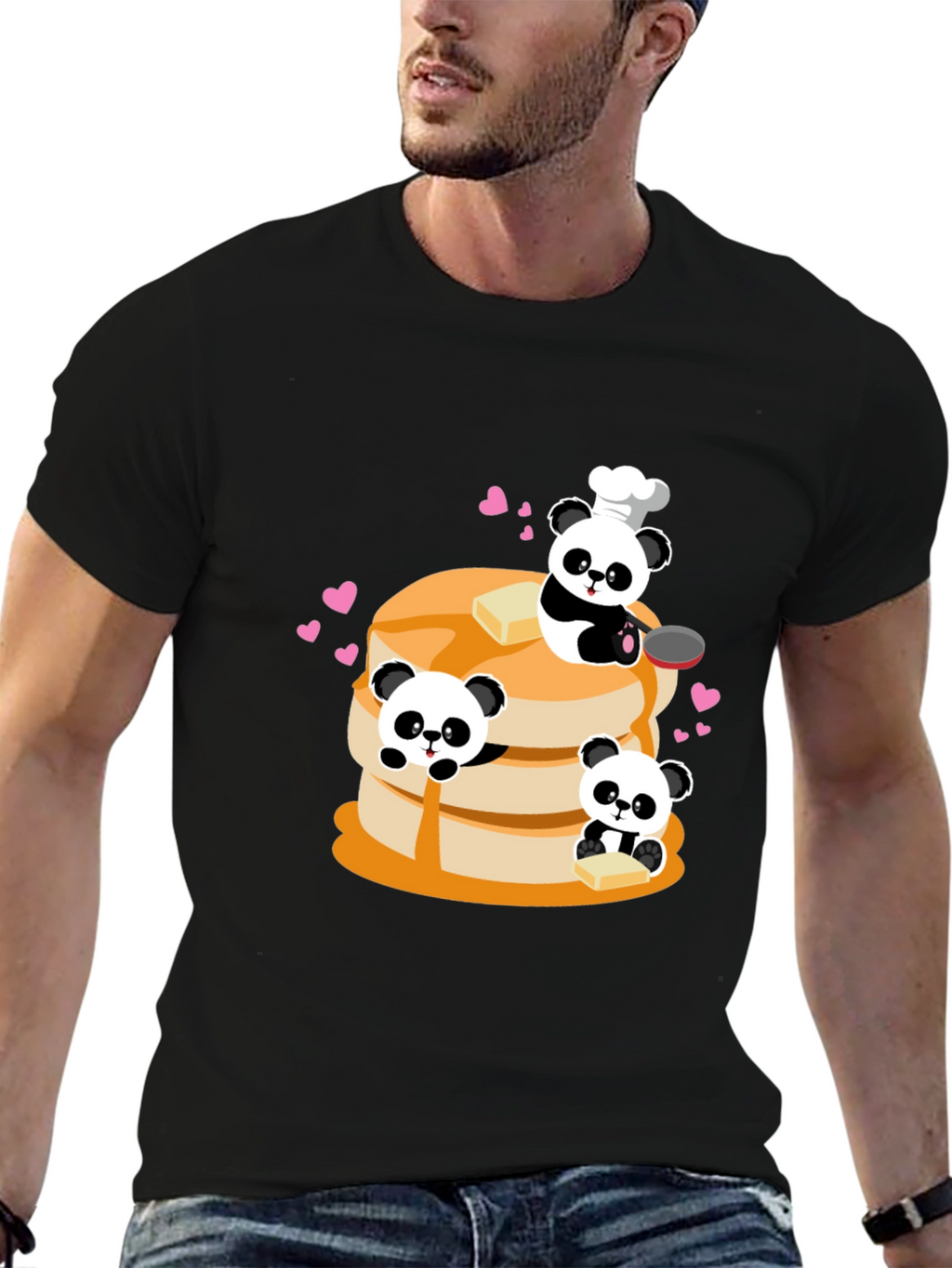 Panda Chef Pancake Stack Graphic T-Shirt