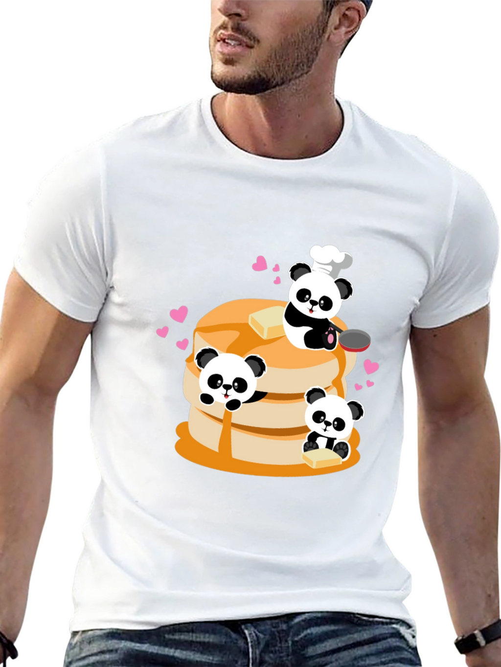 Panda Chef Pancake Stack Graphic T-Shirt