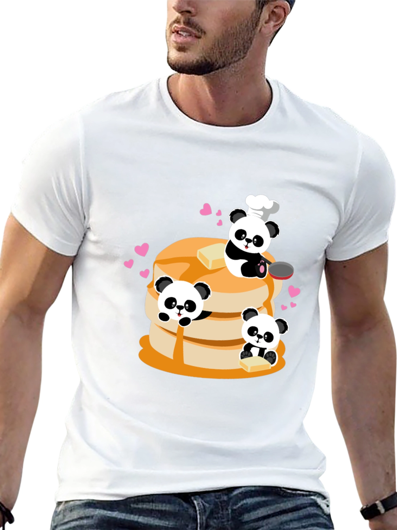 Panda Chef Pancake Stack Graphic T-Shirt