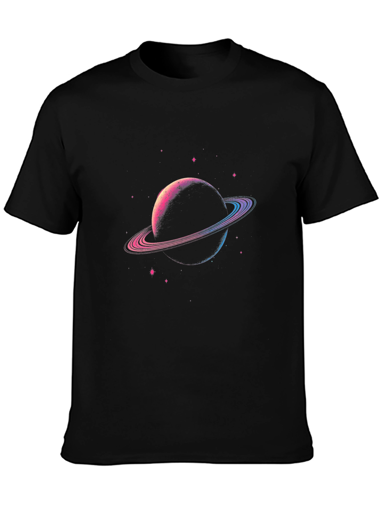 Planet Saturn Graphic T-Shirt - Black Cotton Blend