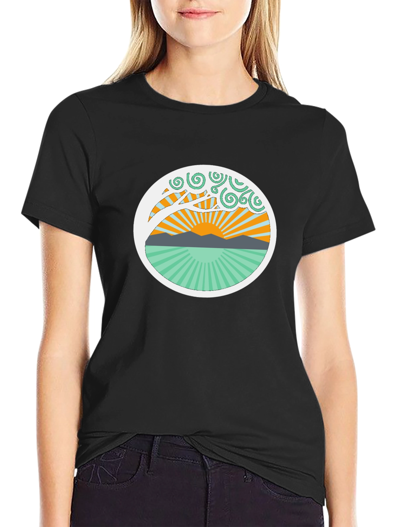 Nature Sunrise Graphic Tee - Relaxed Fit Black T-Shirt