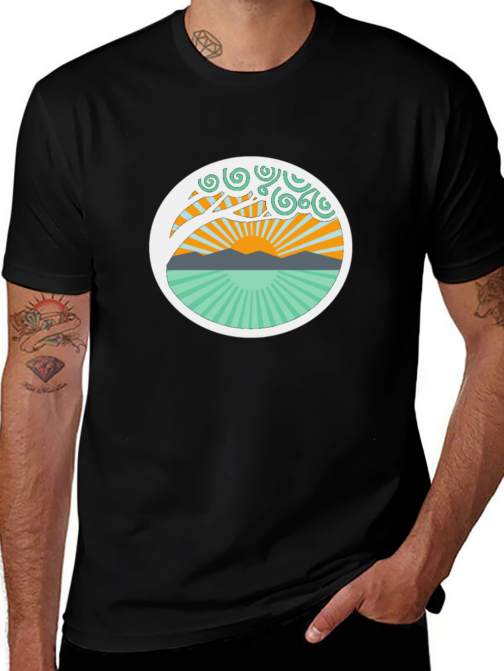 Nature Sunrise Graphic Tee - Relaxed Fit Black T-Shirt