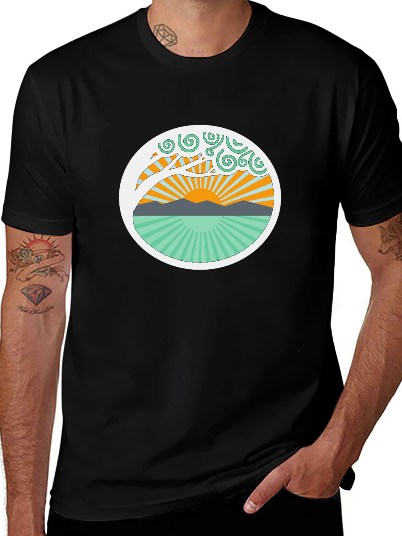 Nature Sunrise Graphic Tee - Relaxed Fit Black T-Shirt