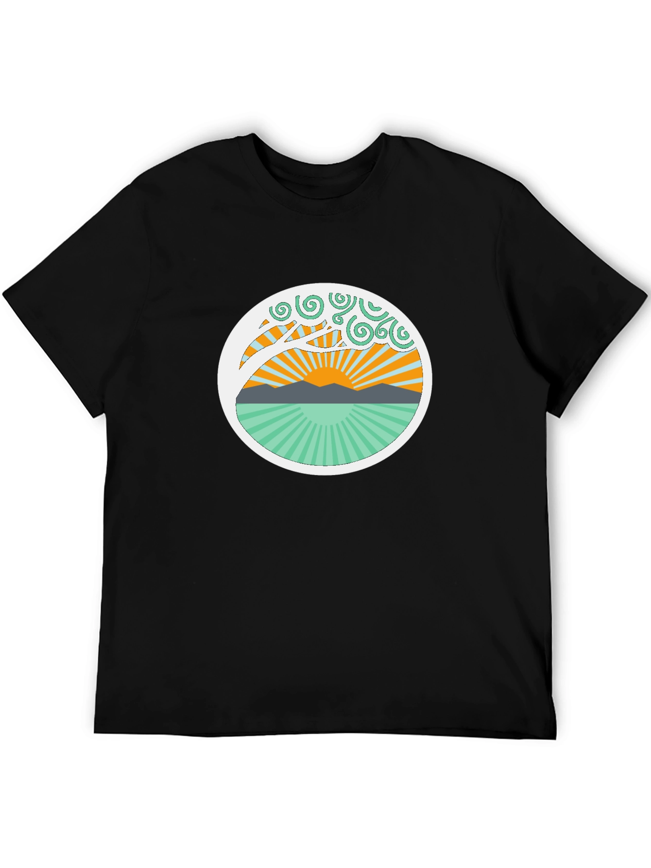 Nature Sunrise Graphic Tee - Relaxed Fit Black T-Shirt