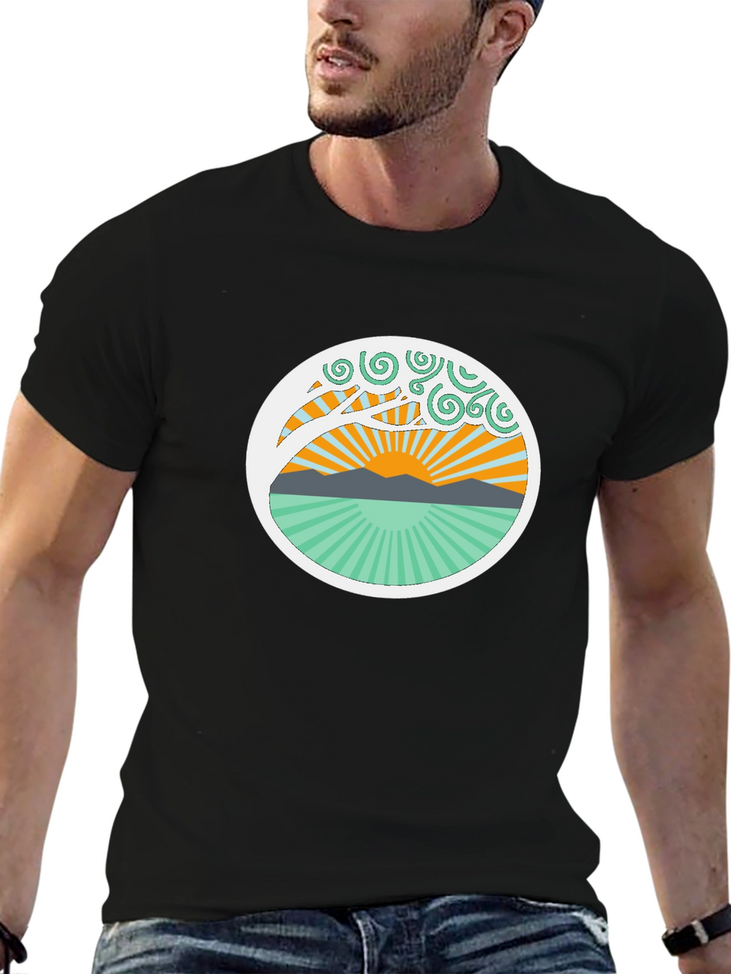 Nature Sunrise Graphic Tee - Relaxed Fit Black T-Shirt