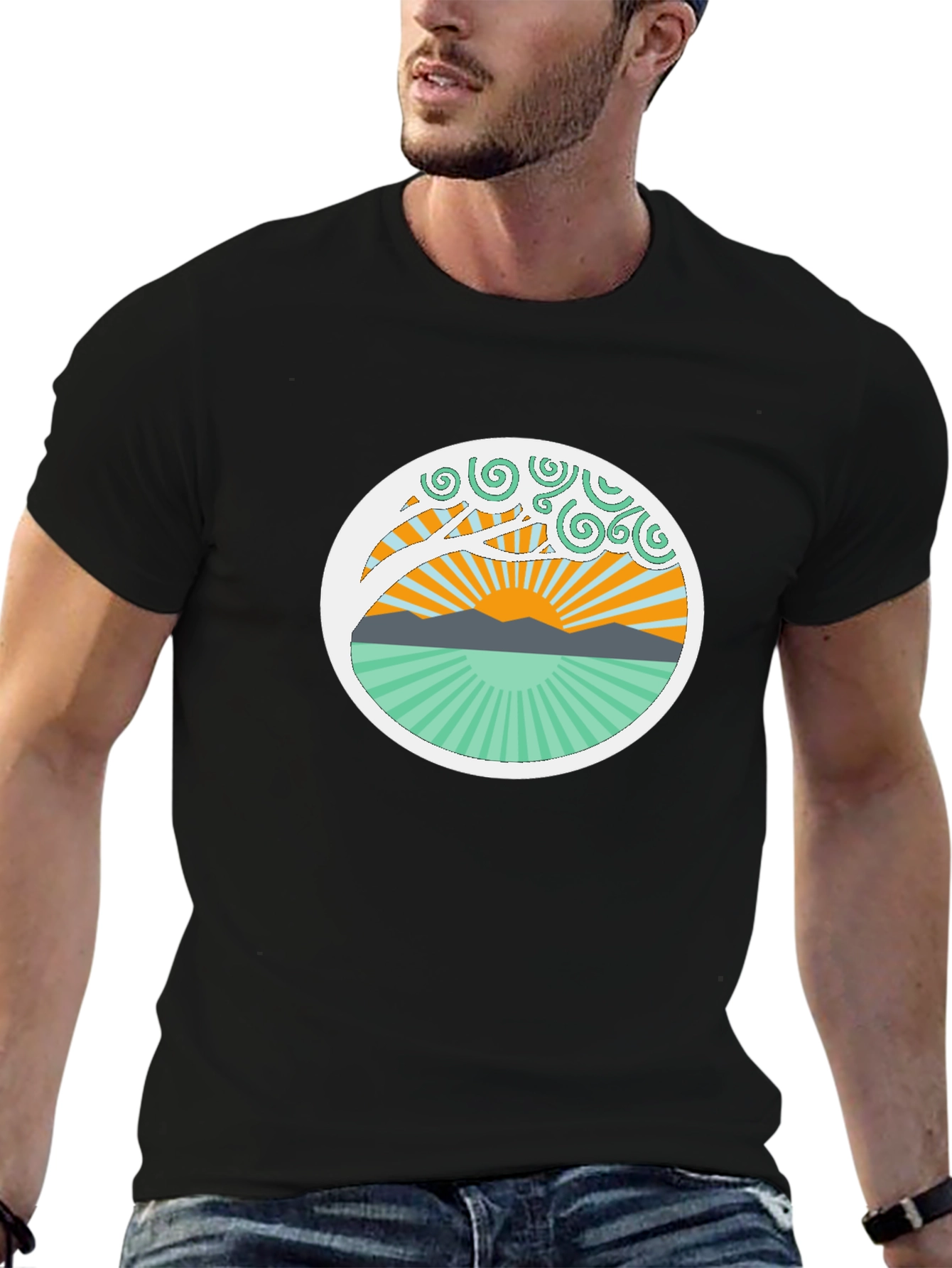 Nature Sunrise Graphic Tee - Relaxed Fit Black T-Shirt